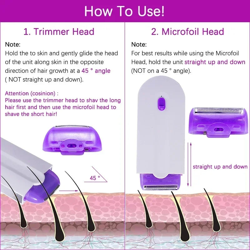 2-in-1 Epilator Women Painless Touch Facial Body Hair Removal Depilator Shaver