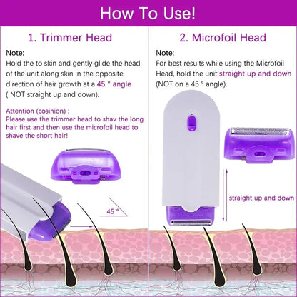2-in-1 Epilator Women Painless Touch Facial Body Hair Removal Depilator Shaver